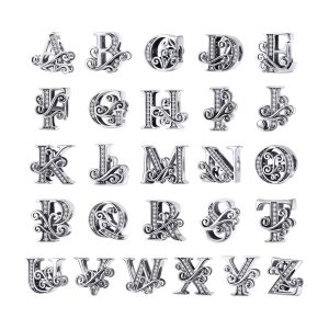 Qings Jewelry 925 Sterling Silver Bracelet charms  letter charm alphabet charms Letter Pendant Initial Pendant for Necklace