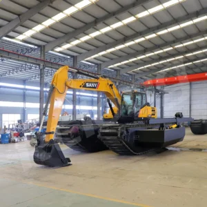 Amphibious Floating Excavator Swamp Buggy Crawler Amphibious Undercarriage Float Tank Pontoon Backhoe Marsh Wetland Dredging Equipment 20 Ton Long Reach Boom