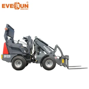 EVERUN ER1220 with cabin 1100kg CE Certified Farm construction Machinery articulated terrain Bucket Shovel Chinese hydraulic small Mini wheel  loader  for sale