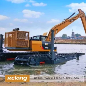 Mini or Large Floating Excavator Swamp Buggy Marsh Amphibious Excavator with Undercarriage Floating Pontoon and Long Arm Reach for Wetland River Pond Dredging